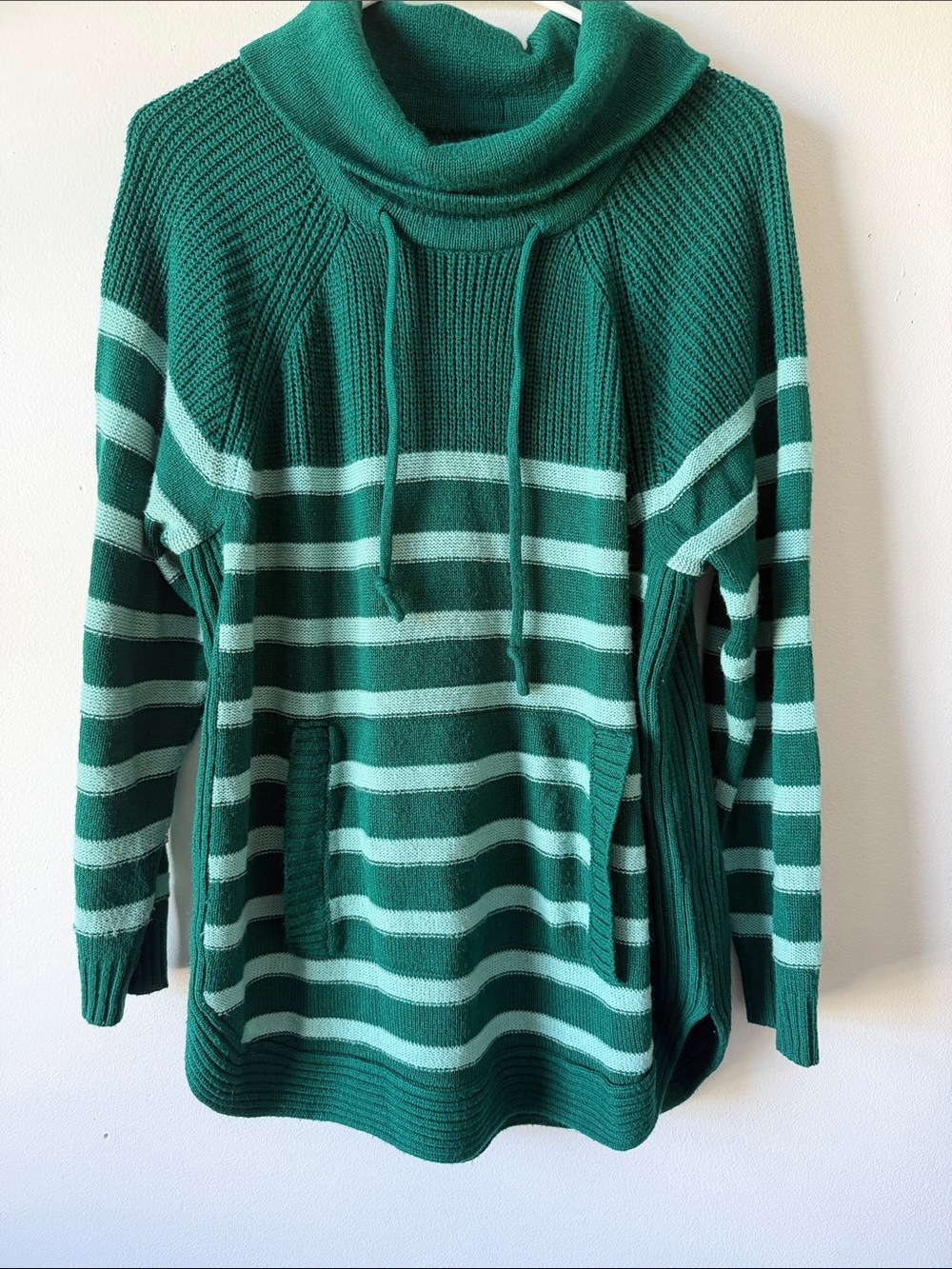 St. John's Bay Green Striped Cowl Neck Sweater